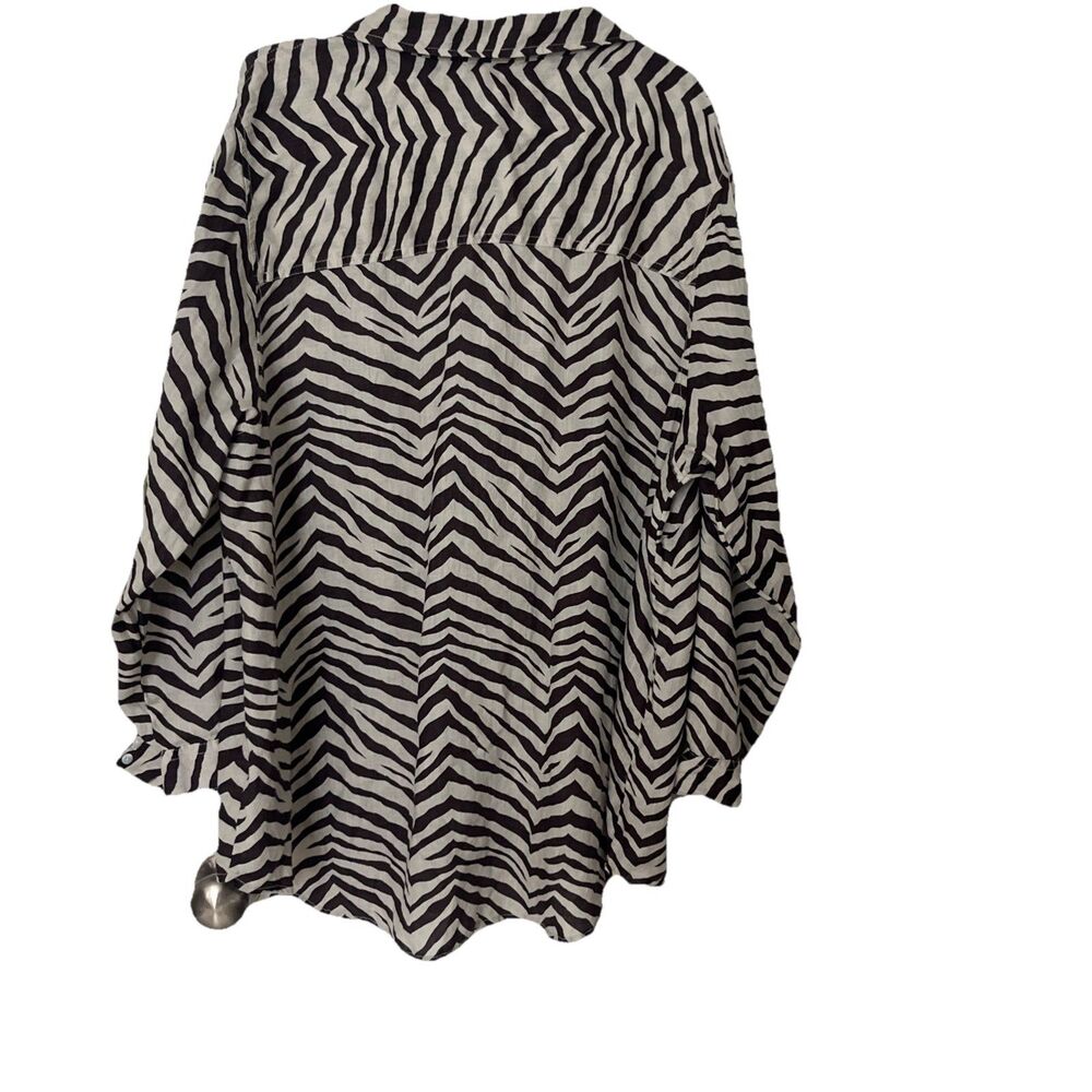 Tahari 100% Linen Button Up Shirt 2X Zebra Stripe Brown Coastal European Flax - Picture 6 of 6